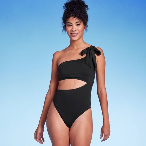 Women's One Shoulder Bow Cut Out One Piece Swimsuit - Shade u0026 Shore™ Black  M : Target