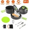 16Pcs Camping Cooking Ware Set Camping Stove Cookware Kit Aluminum Pot Pan Kettle Set with Bowls Knife Fork Spoon Carabiner Spatula Cutting Board - 2 of 4