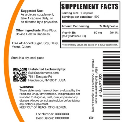 BulkSupplements Pyridoxine HCl (Vitamin B6) Capsules