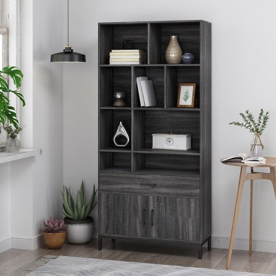 CAVINAS Bookcases for Living Room 4-Tier 31.5" W Storage Cabinet Bookcase with Iron Legs and Drawer, Cabinets for Office