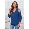 Imily Bela Women's V-neck Lantern Sleeve Shirt with Half-Zip and Off-Shoulder Casual Top - 3 of 4
