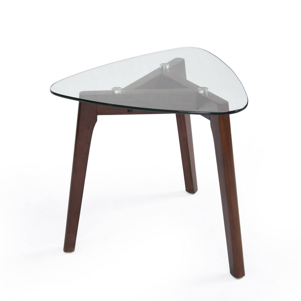 Photos - Coffee Table Wasco Mid-Century Modern End Table with Glass Top Walnut - Christopher Knight Home: Sturdy Wood Legs, Clear Triangle Surface