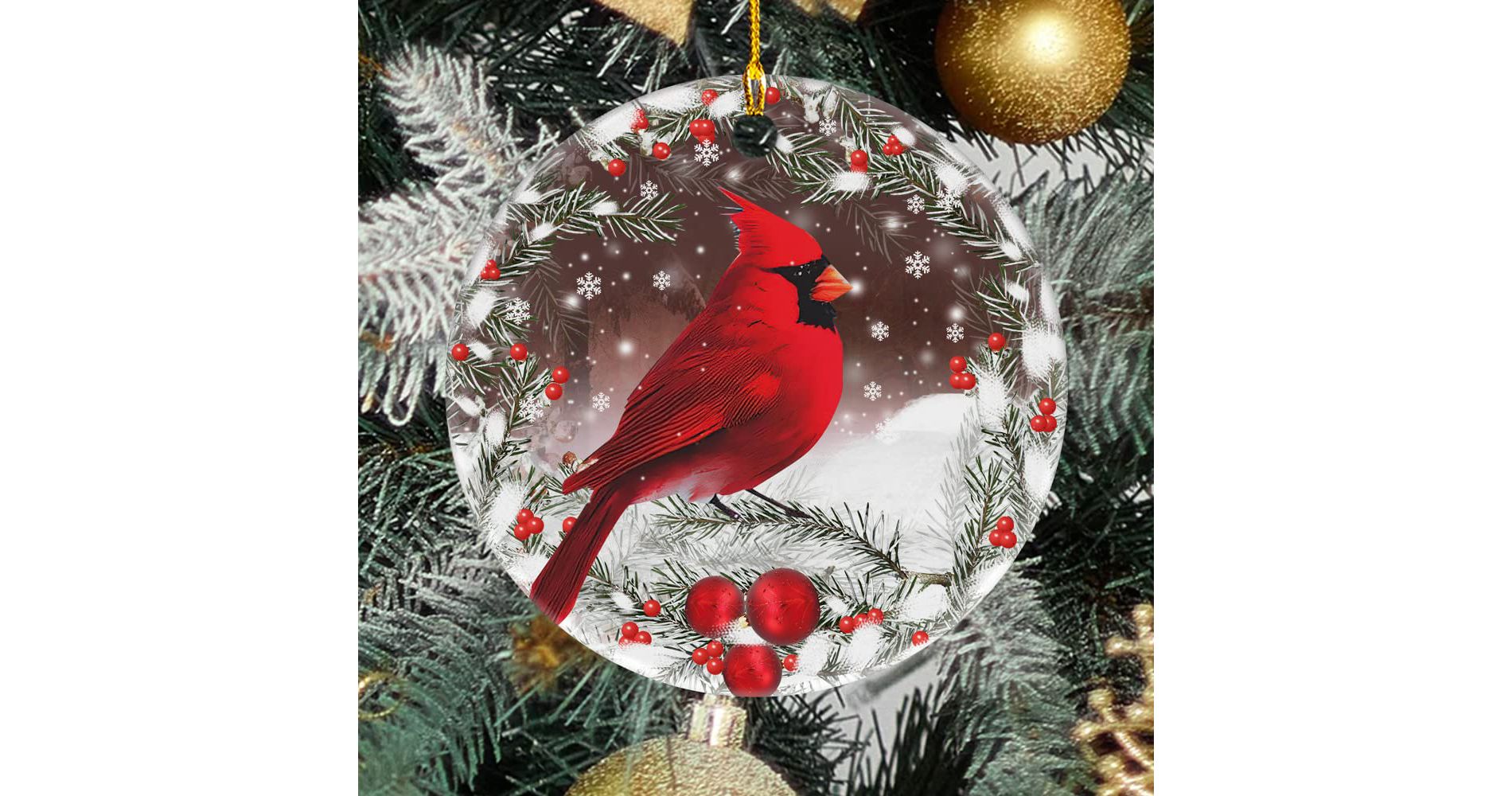 Christmas Red Cardinal Ornaments, Ceramic Tree Decorations - Cardinal Bird Memorial Gifts Surrounded by Your Glory Ceramic Ornament