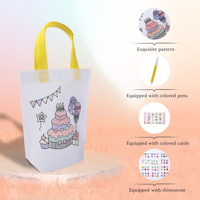 12 Pcs Return Gift Bags for Kids Birthday Reusable Party Goodie Bags with 12 Packs Pattern and Markers for Coloring Your Own Bag, 4 of 8