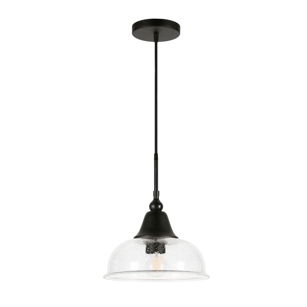 Photos - Chandelier / Lamp Hudson and Canal 10.75" Wide Pendant: Blackened Bronze, Seeded Glass, UL Listed, Adjustable Height