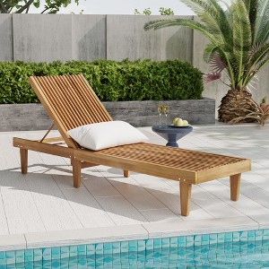 Outdoor Wooden Chaise Lounge Chair - 1 of 4