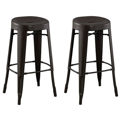 Set of 2 29" Quinn Backless Contoured Seat Barstools Steel/Antique Brown - ACEssentials
