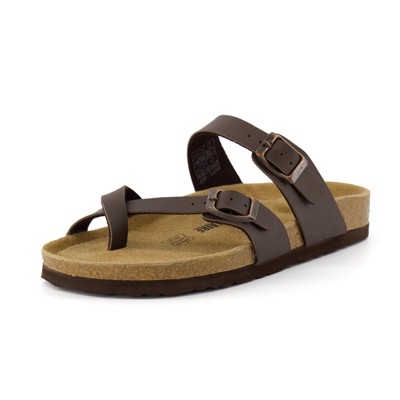 CUSHIONAIRE Luna Cork Footbed Women's Sandals-Comfortable Slip-On Slides with Adjustable Straps & Memory Foam|Beach Essential Summer Sandals for Women