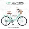 YONWAY 24 Inch Single Speed Folding Lady Bike , Durable Steel Frame Cruiser Bike,with Dual Brakes,Basket & Rear Rack  for Commuting - 3 of 4