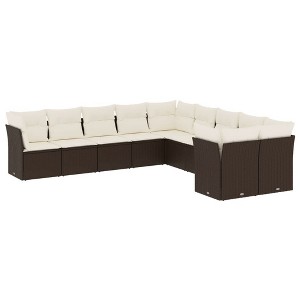 vidaXL 10 Piece Patio Sofa Set with Cushions Brown and Cream Poly Rattan - Without Table - 1 of 4