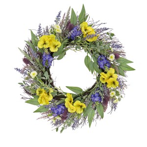 22" Artificial Pansy and Lavender Woven Branch Base Wreath - National Tree Company - 1 of 3