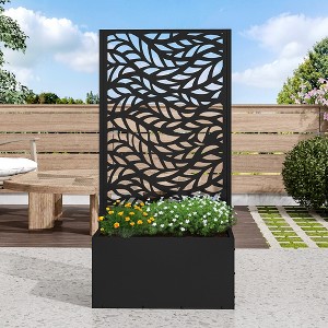 MAYEERTY Planter Box with Trellis Iron Black Spring Leaf 01 Style 47x24x12in 3-Piece Set - 1 of 4