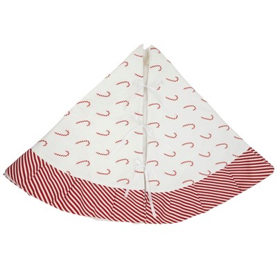 Festive White and Red Candy Cane Christmas Tree Skirt