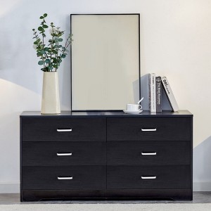 6 Drawers Dresser, MDF Cabinet Wood, for Living Room, Bedroom, Hallways, Black - 1 of 4