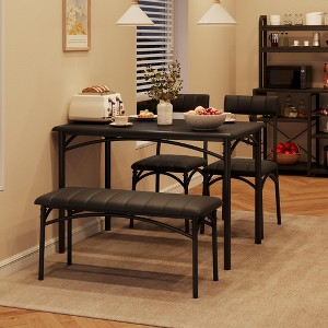 Dining Table Set for 4, Kitchen Table Set for 4 with Upholstered Bench and 2 Chairs - 1 of 4
