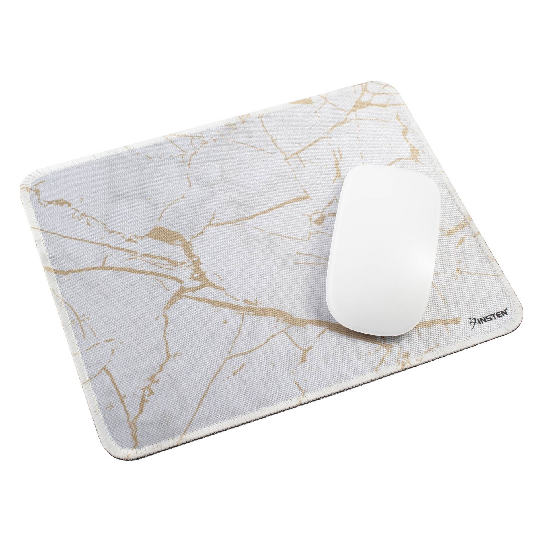 Insten Shiny Marble Mouse Pad, Water-Resistant and Non-Slip Mat for Wired/Wireless Gaming Computer Mouse, 9.45 x 7.48 in, White