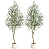 Olive Trees Artificial Indoor, 5ft Tall Faux Silk Plant - Fake Potted Tree with White Planter, Artificial Plants - 2 of 4