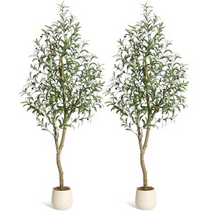 Whizmax Artificial Olive Tree - Faux Silk Plant in White Planter, Realistic Wood Trunk with Fruits, Indoor Decor for Home & Office - 1 of 4