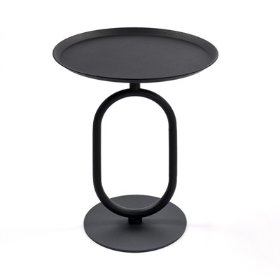 FONTOI Lantern-shaped End Table, Small Round Side Table, Accent Pedestal Table for Living Room Bedroom Corners, Black, 18.9"*21.2"*18.9"