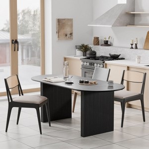 PexFix 67" x 33.5" Solid Wood Oval Dining Table Modern Kitchen Table Farmhouse Style with Solid Wave Legs for Living Room Kitchen Home Office Black - 1 of 4