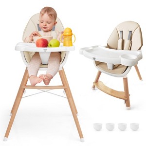 Infans Baby High Chair Wooden Feeding Chair w/ 4-Gear Tray & Removable Cushion - 1 of 4