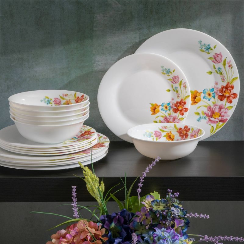 Gibson Ultra 18pc Opal Tempered Glass Floral Decal Dinnerware Set, 4 of 5