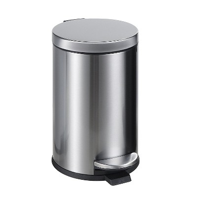 SunnyPoint Round Trash Can with Plastic Inner Bucket 1.2 Gallon Silver (YH-TCAN-SN)
