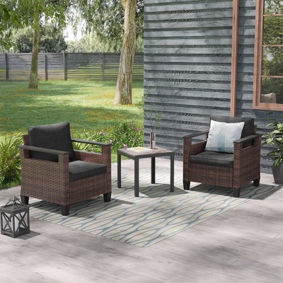 Sonkuki 3 Pieces Patio Chairs & Side Table, PE Rattan Wicker Patio Furniture with Washable Cushion