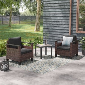 Sonkuki 3 Pieces Patio Chairs & Side Table, PE Rattan Wicker Patio Furniture with Washable Cushion - 1 of 4