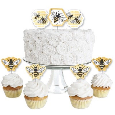 Tinksky 24 Pcs Paper Cake Toppers Shiny Bee Cupcake Toppers Honeybee Fruit Picks Dessert Decorative Supplies for Kid Birthday Party, Size: 5.51 x 2.36