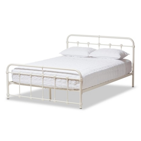 Mandy Industrial Style Finished Metal, White Metal Bed Base Queen