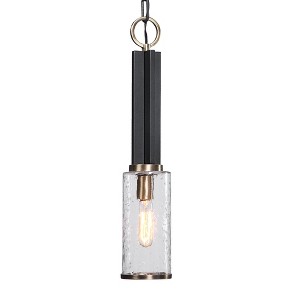 Uttermost Jarsdel Industrial Mini Pendant – Black and Antique Brass 23" x 5" Clear Glass Lighting Fixture - 1 of 4