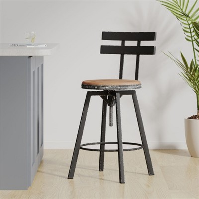 SKRAN Metal Chair with Wooden Seat,Iron Barstool With Metal Seat ＆ Backing for Dining Room, kitchen, Home - Black