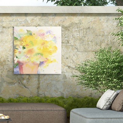 Yellow Floral Watercolor Print on Canvas in 14x14 Frame
