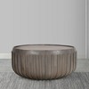 Royal Hampton Alisha 36 Inch Coffee Table, Handcrafted Drum Shape with Ribbed Edges, Mango Wood - 3 of 4