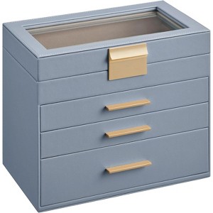 Glass Lid Jewelry Box with 3 Drawers Modern Storage Organizer in White and Gold - 1 of 4