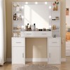 NES Vanity Desk with Lights, Glass Top, Charging Station, Mirror, Nightstand, 3 Lighting Modes, White - 2 of 4