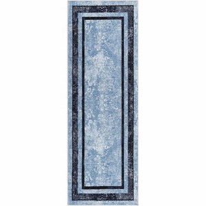 Modern Bordered Washable Rug – Non-Slip, Soft Bedroom Entry Mat, Non-Shedding Accent Rug for Entryway - 1 of 4