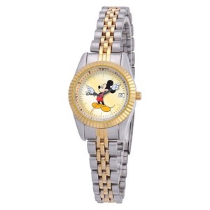 Women's Disney Mickey Mouse Two-Tone Link Watch with Gold Dial - 1 of 4