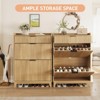 Fluted Shoe Storage Cabinet with 2 Flip Drawers & Large Drawer, Slim Narrow Shoe Rack, Wood Color - 3 of 4