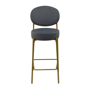 Gulches Set of 2 Velvet Bar Stools with Backrest & Footrest - Modern Metal Frame £¬ Gray Upholstered Dining Chairs for Kitchen Island (Gold Base) - 1 of 4