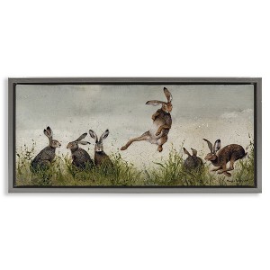 Stupell Industries Jumping Hares in Wild Floating Frame Canvas Art, Gray, 31" x 14" - 1 of 4
