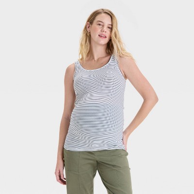 Fashion Maternity Tank Top - Isabel Maternity by Ingrid & Isabel™ White/Black Striped L: Cotton Modal Blend, Slim Fit, Scoopneck