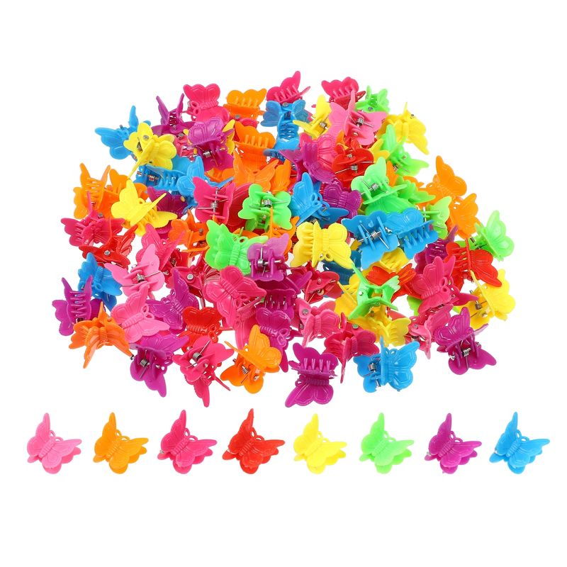 Unique Bargains Girls Mini Hair Clips Butterfly Shaped Cute Hair Accessories Multicolor 100 Pcs, 1 of 7
