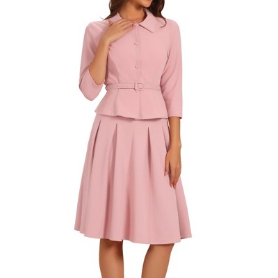 Allegra K Women's Business Office Long Sleeve Blazer Jacket Pleated Skirts 2 Piece Suit Sets Outfits