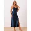 cheibear Womens Satin Long Sleep Dress Sleeveless Lace Night Shirt V Neck Nightgown - 2 of 4