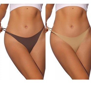 Allegra K Women's Breathable Comfortable Soft Elasticity Low Waist Thongs 2 Packs - 1 of 4