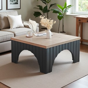 31.7" Wood Square Coffee Table with Arched Base - 1 of 4