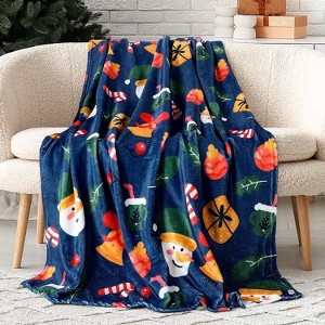 Lomsoe Christmas Throw Blankets Snowmen, Hearts, Santa, Snowflakes, Xmas Tree Soft Cozy Christmas Plush Flannel Blanket for Sofa, Christmas Gift. - 1 of 4