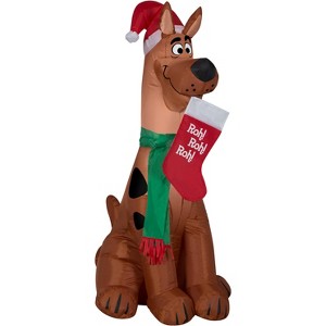 Gemmy Christmas Airblown Inflatable Scooby w/Santa Hat and Stocking WB, 3.5 ft Tall, Brown - 1 of 3